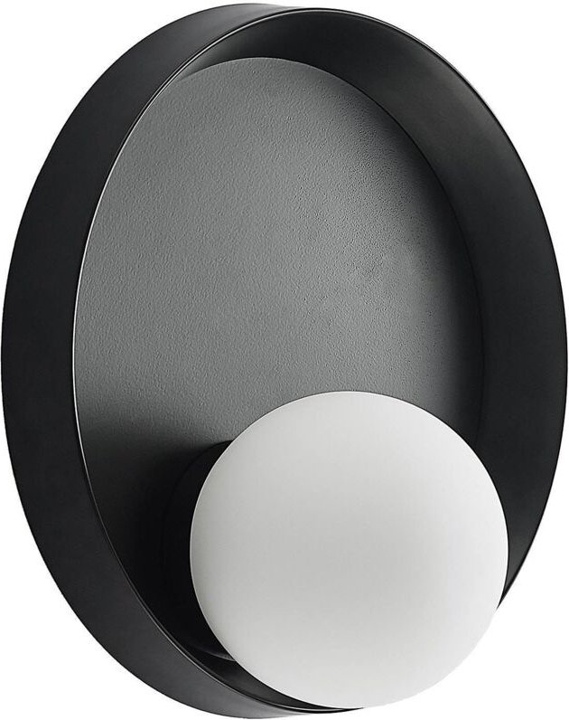 Thumbnail - Andelina Wandleuchte, rund, schwarz - Schwarz matt, opalweiß - Lucande