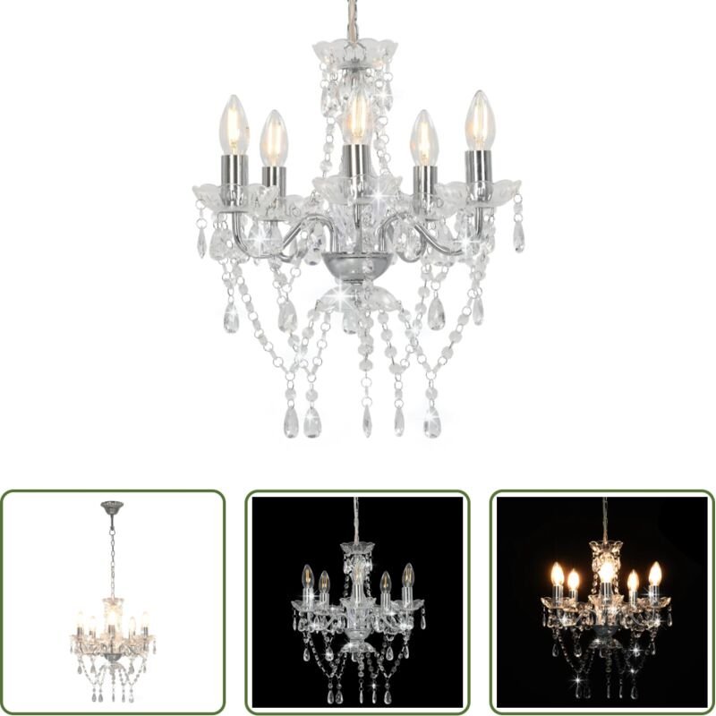 Kronleuchter mit Kristallperlen - Kronleuchter mit Kristallperlen Silbern Rund 5 x E14