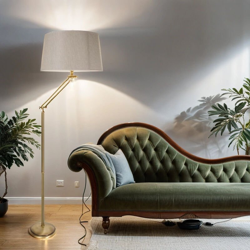 Klassische Standlampe Messing Stoff in Beige