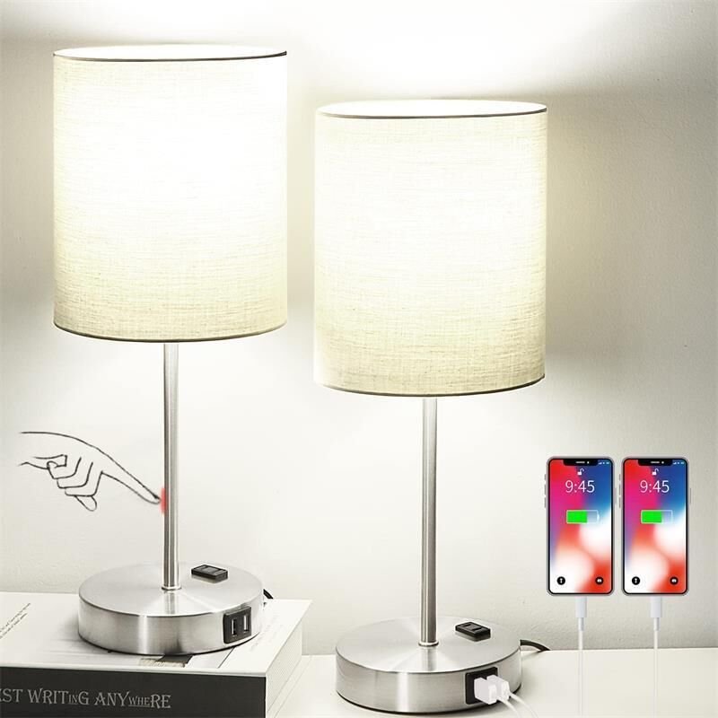 2er-Pack Schreibtischlampen mit USB-Ladeanschluss, Nachttischlampe mit AC-Steckdose, moderne minimalistische Schreibtisc...