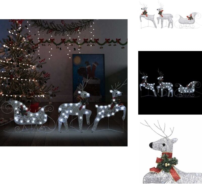 Thumbnail - Weihnachtsdeko Rentier & Schlitten 60 LEDs Outdoor Silbern - Weihnachtliche Dekoration - Weihnachtsdeko - LED-Dekoration...