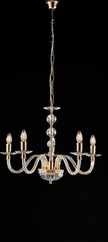 Bonetti Illumina - Ruben - Goldkronleuchter mit transparentem Glas und Strasssteinen 5 Lichter 111 - Ø60 - BL267-5-OR