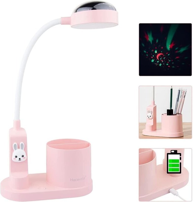 Niedliche Schreibtischlampe für Kinder, LED-Tischlampe für Kinder mit Stifthalter, wiederaufladbare Lernlampe mit Sterne...