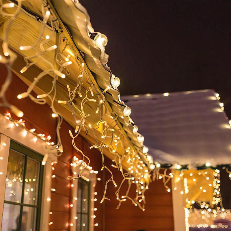 Thumbnail - Vingo - swanew 600 led Eisregen Eiszapfen Deko Weihnachten Fenster Lichterkette Außen,Warmweiß