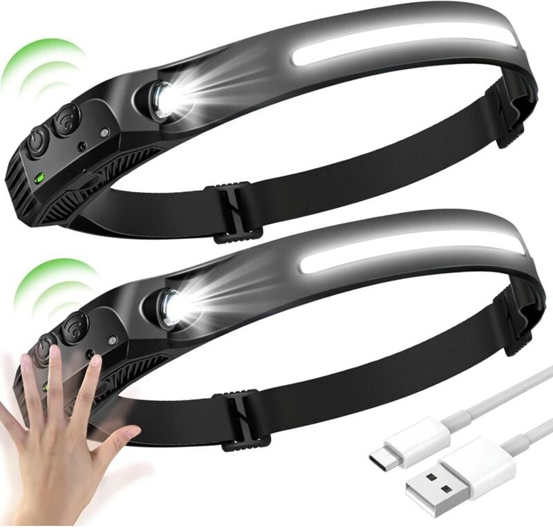Thumbnail - 2PCS Stirnlampe LED Wiederaufladbar USB Superheller Kopflampe Superheller 350 Lumen Kopflampe 230° COB Sensor Stirnlampe...