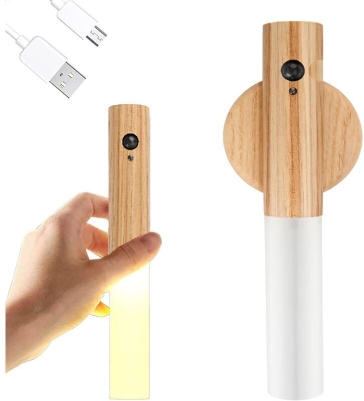 Wandleuchte aus Holz, Nachtlicht mit Bewegungsmelder, kabellose, wiederaufladbare, magnetische, batteriebetriebene Wandl...