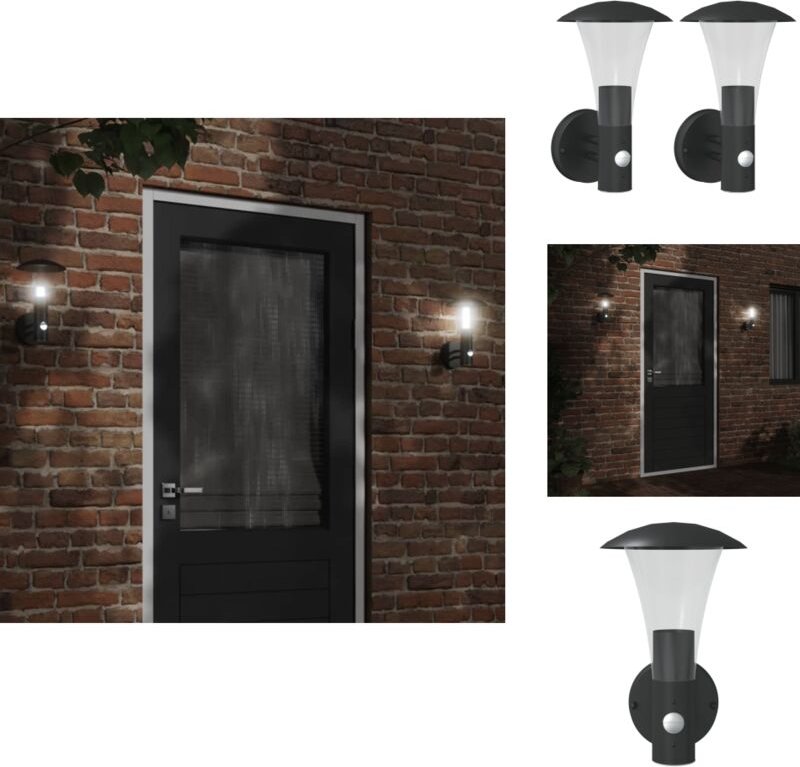 Außenwandleuchten mit Bewegungsmelder 2 Stk. Schwarz Edelstahl - Outdoor-Beleuchtung - Wandleuchte - Bewegungsmelder - E...