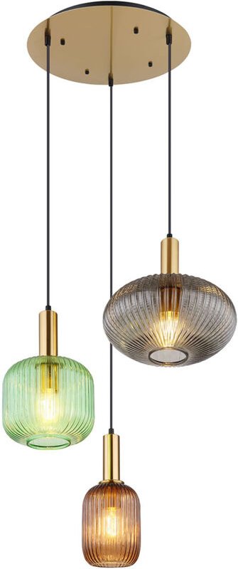 Pendelleuchte normy aus Rillenglas bunt mit 3 Glasschirmen, ø 55cm