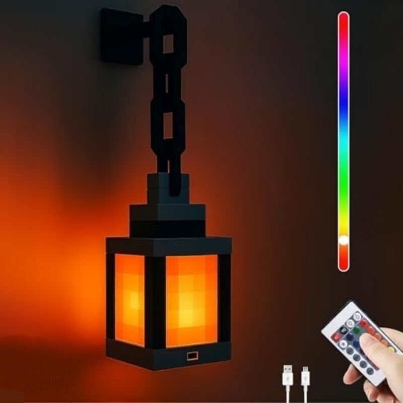 Pixelförmige Laternen-Nachtlampe, tragbare Wandleuchte, 16 Farben mit Fernbedienung und Dimmfunktion, 3D-Nachttischlampe...