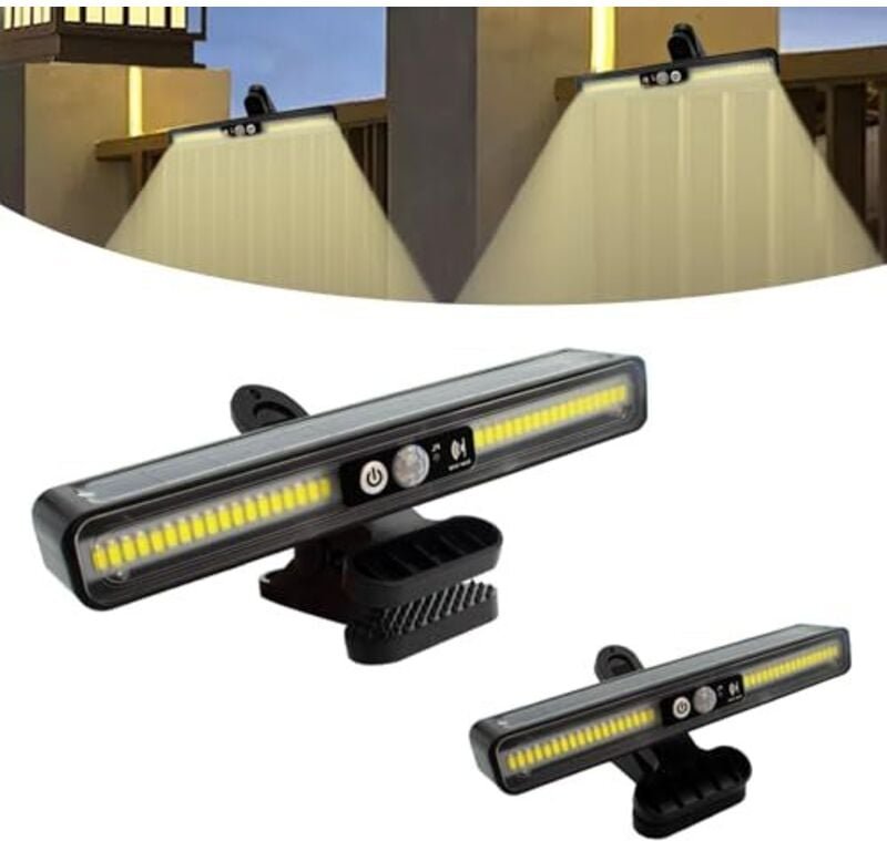 Solarlampen für Außen, 2 Stück Clip-on Solarleuchte mit Bewegungsmelder, 2 Montagearten 3 Modi Wandleuchte mit 36 LEDs, ...