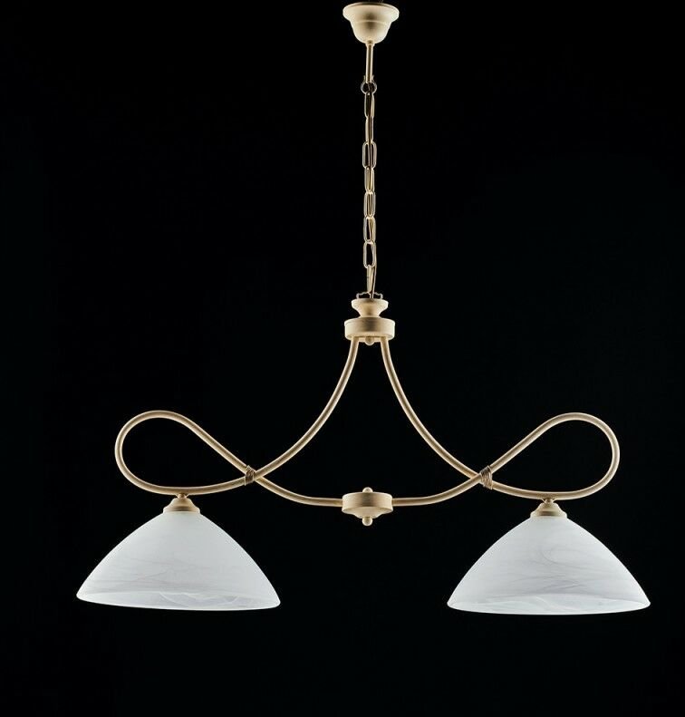 Dallas – Kronleuchter elfenbeinfarben, Goldeffekt, Alabasterglas Ø13, 2-flammig, L92x30 – BL217-S2-AV