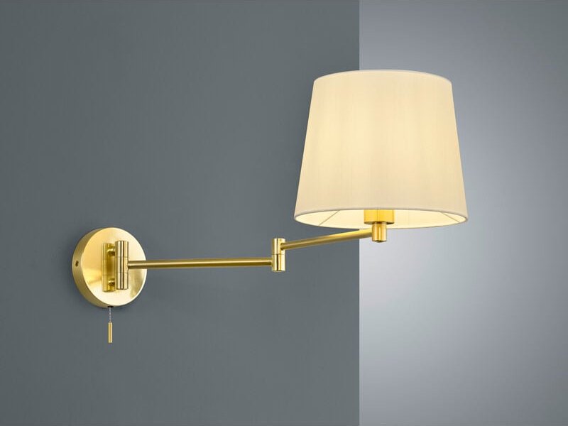 Schwenkbare Wandleuchte lyon mit Gelenkarm Messing & Stoffschirm Weiß