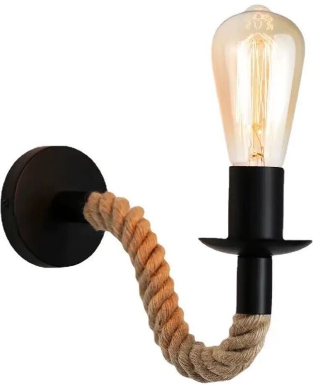 Retro-Industrie-Wandleuchte aus Hanfseil, E27-Glühbirne (nicht enthalten), 110/220 V, ideal für Restaurant, Café, Bar od...