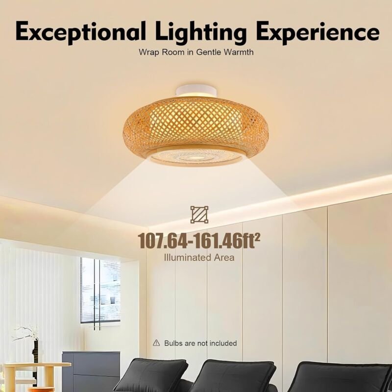 40cm Bambus Deckenleuchte, Vintage Weben Kronleuchter Natürlichen Handgemachte Gewebt Retro Rattan Deckenlampe Höhenvers...