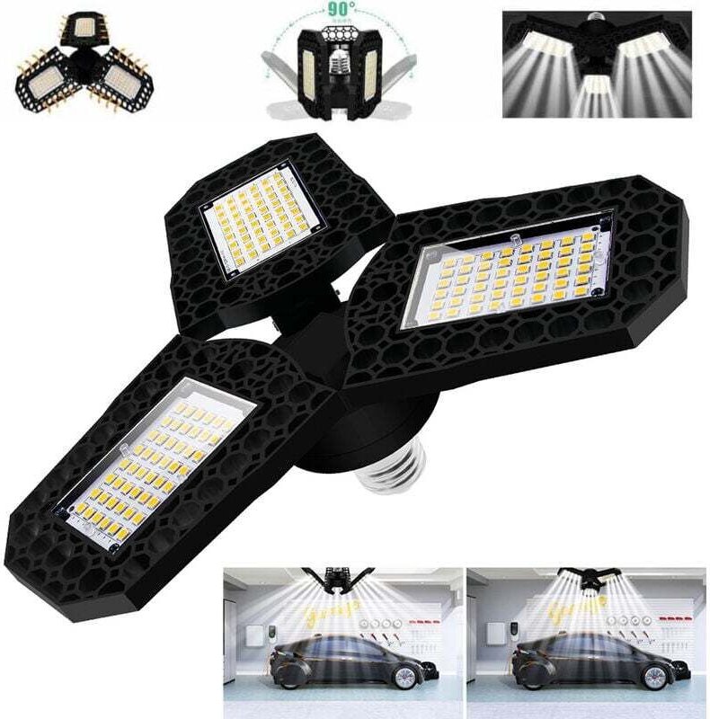 SNQ - 60W LED-Garagenbeleuchtung, LED-Deckenleuchte, E27 verformbare Deckenlampe mit 3 verstellbaren Paneelen, Kaltweiß,...