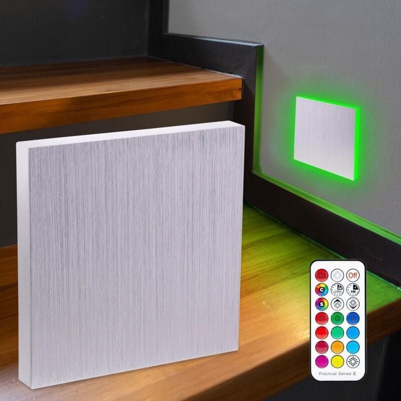Thumbnail - LED Treppenlicht 230V Stufenbeleuchtung eckig Alu-gebürstet - Unterteil Lichtfarbe: RGB Warmweiß 3W