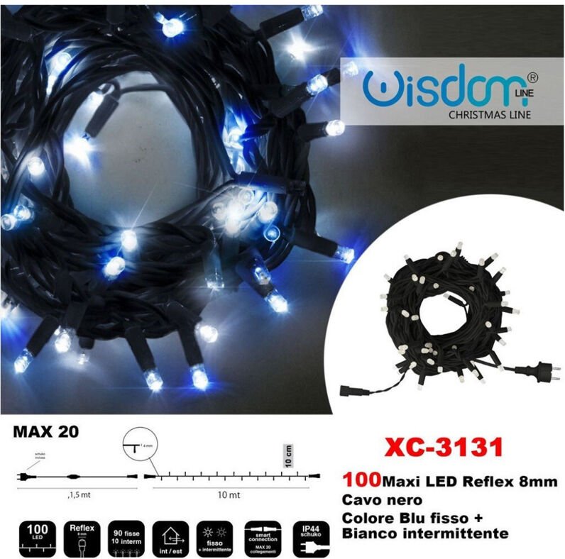 Trade Shop Traesio - Trade Shop - lichterkette 100 led-leuchten glühwürmchen fest blau + blinkend weiss XC-3131 -