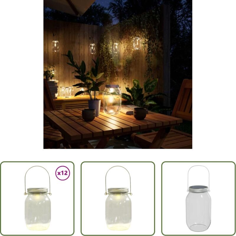 vidaXL Solarleuchten Einmachglas-Design 12 Stk. Warmweiß