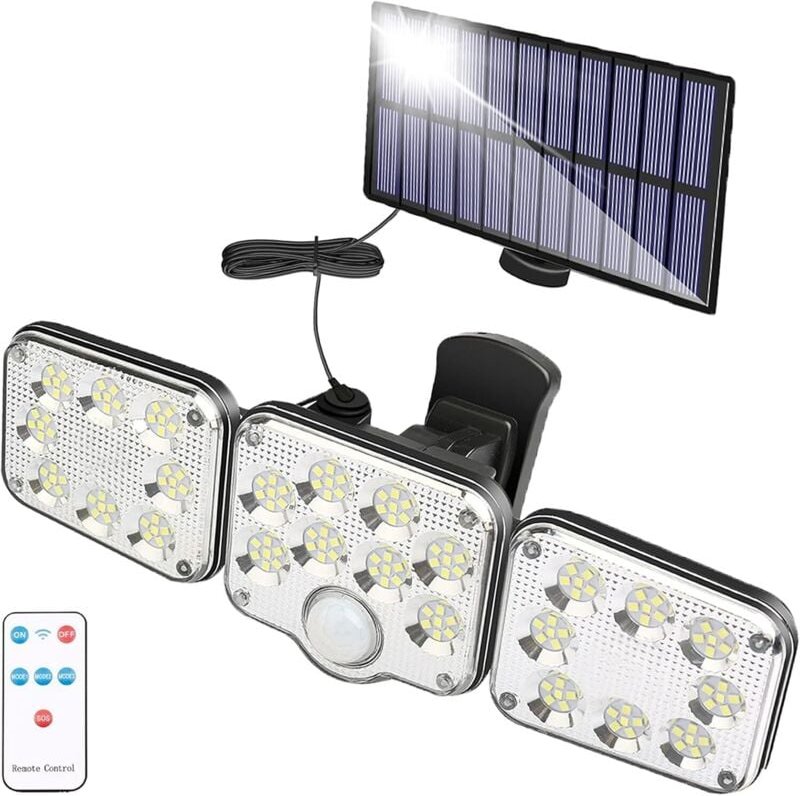 Solarleuchte für außen mit Bewegungsmelder 130 LED, 1300 Lumen Solar Gartenleuchte, Solarlampe mit 5m Kabel, LED Wandstr...