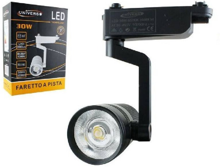Trade Shop Traesio - Trade Shop - faretto led binaria nero lampada pista 30WATT luce naturale calda F-30W8 h -