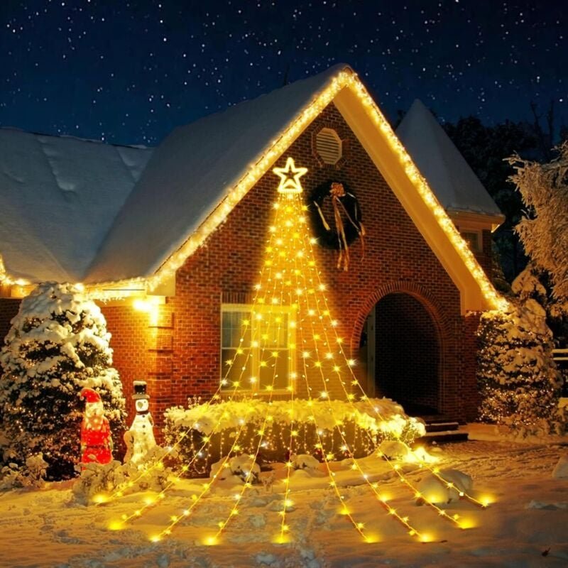 Lichterkette Außen Innen 3.5m x 9 Vorhänge mit Sterne, 350 led Lichterkette Weihnachtsbaum 8 Modi Christbaumbeleuchtung,...
