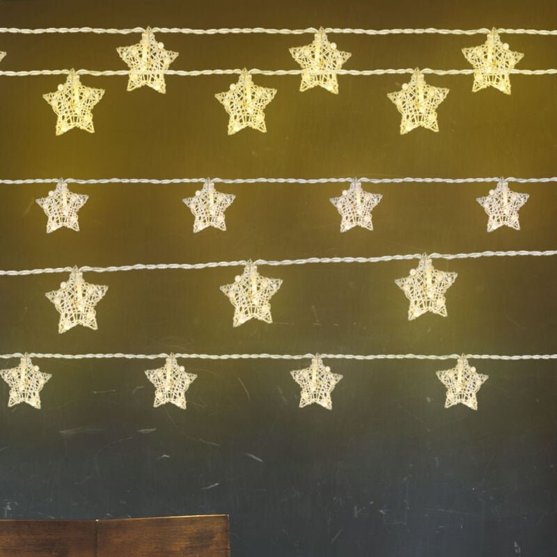 Lichterkette Weihnachtsdeko Sternen-Design Leuchtkette Sternenlampe, Metall silber, Batterie 10x led 3000K warmweiß, l 1...