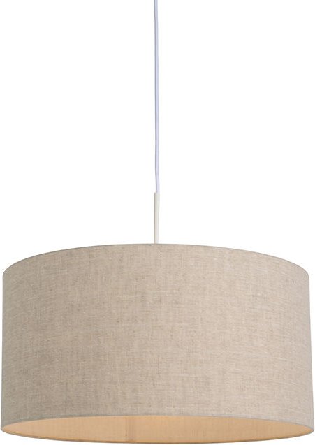 Qazqa - Ländliche Hängelampe weiß mit hellgrauem Baumwollschirm 50 cm - Combi