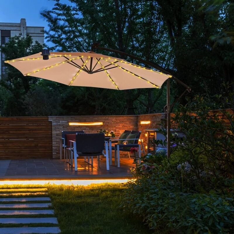 Solarbetriebene Garten-Sonnenschirmleuchte, 8 Beleuchtungsmodi für den Außenbereich, 3V-Solarpanel-Clip, 112 LEDs, wasse...