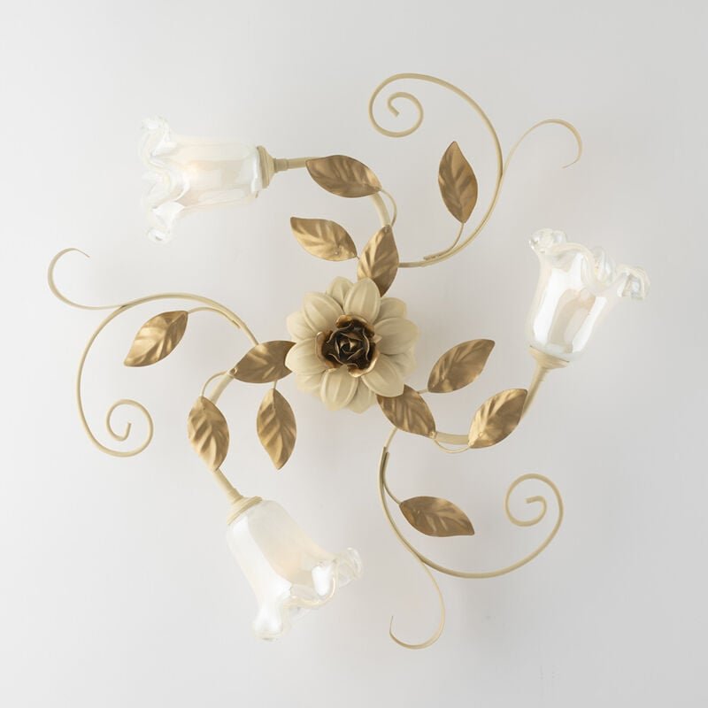 Cesto – Deckenleuchte aus elfenbeinfarben gebeiztem und lackiertem Eisen, 3 Lichter, H.17 – Ø56 – BL274-PL3-AV