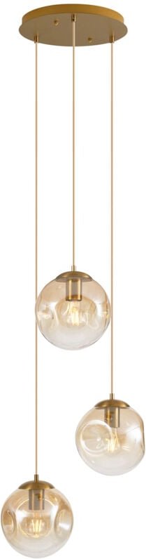 Art Deco Hängelampe Messing mit bernsteinfarbenem Glas 3-Lichter - Douglass