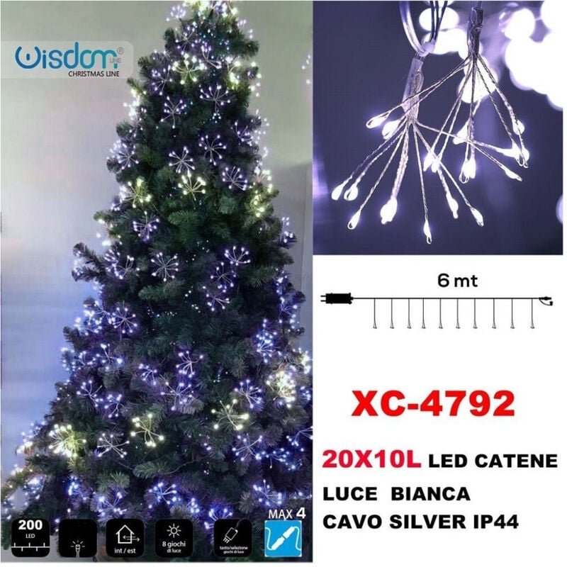 Thumbnail - Trade Shop Traesio - Trade Shop - luminosa catena 200LED 20X10LUCI mit ciuffi weiss cavo silver IP44 XC-4792 -