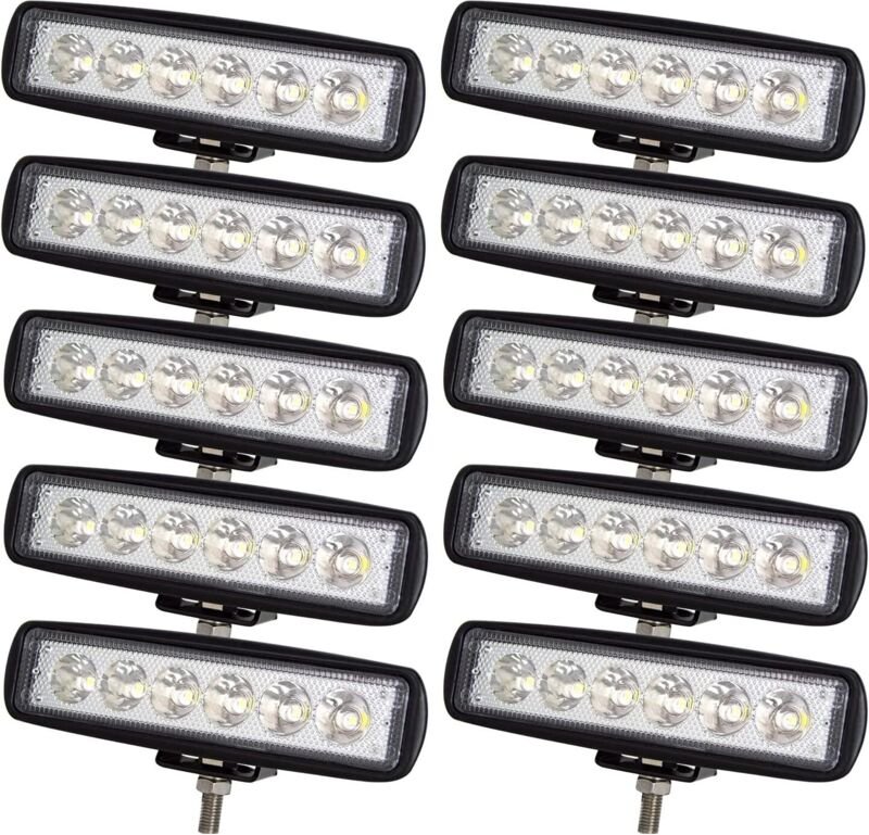 10 Stück 15 cm (6 Zoll) LED-Arbeitsscheinwerfer, 18 W, 12 V/24 V, 6000 K, weiße LED-Scheinwerfer für LKW, Traktor, Gelän...