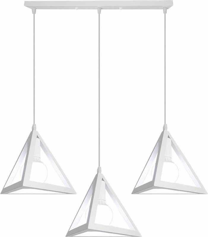 Pendelleuchte Vintage, 3 Flammig Eisen Kronleuchter im Dreieck-form, Antik Industrielle Hängelampe mit Geometrisch Käfig...