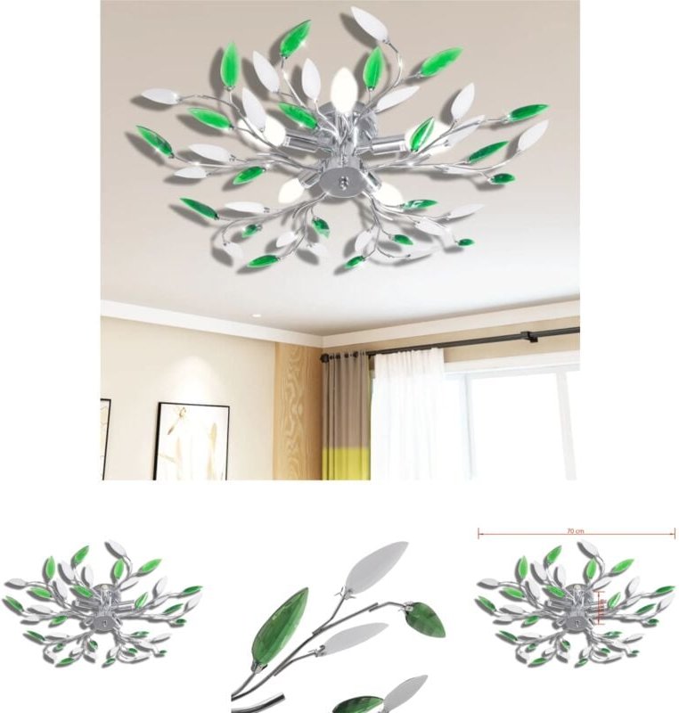 Thumbnail - The Living Store - Deckenlampe güne und weiße Blätterranken mit Acryl-Blättern 5x E14 - Deckenleuchten - Mehrfarbig