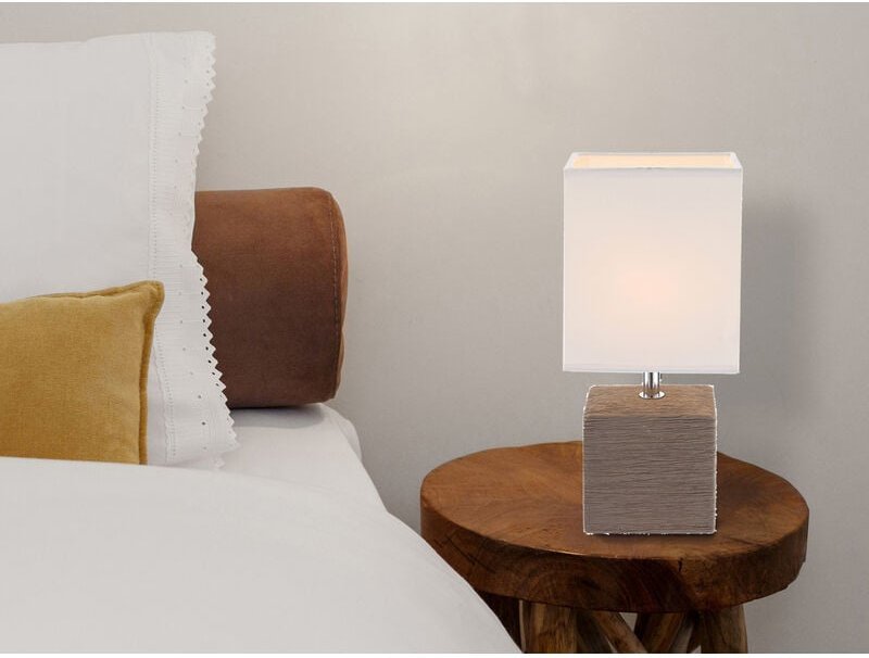 Meinewunschleuchte - led Tischleuchte eckig mit Keramikfuß und Stoffschirm, Braun, Höhe 29cm