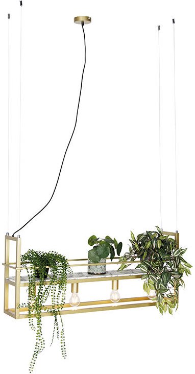 Thumbnail - Industrielle Hängelampe gold mit Marmor und Gestell 4-flammig - Cage Rack