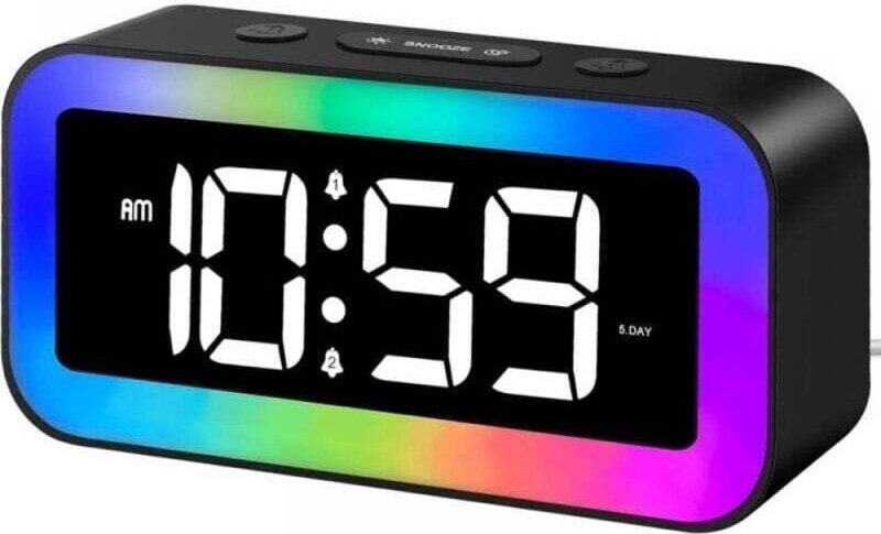 Digitaler Kinderwecker mit Licht – 7-farbiges Nachtlicht – LED-Digitaluhr – 2 Weckmodi, einstellbare Helligkeit, Schlumm...