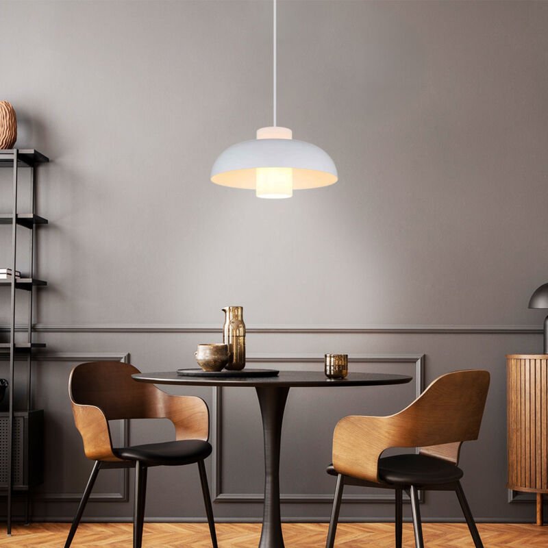 Thumbnail - Hängeleuchte Pendellampe Wohnzimmerlampe weiß rund Esszimmerleuchte Deckenleuchte, Metall Glas, 1 Flammig E27, DxH 38x12...