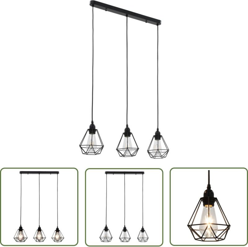 The Living Store Deckenleuchte mit Diamant-Design Schwarz 3 x E27 Glühbirnen - Metalldeckeleuchte - Deckenleuchte Schwar...