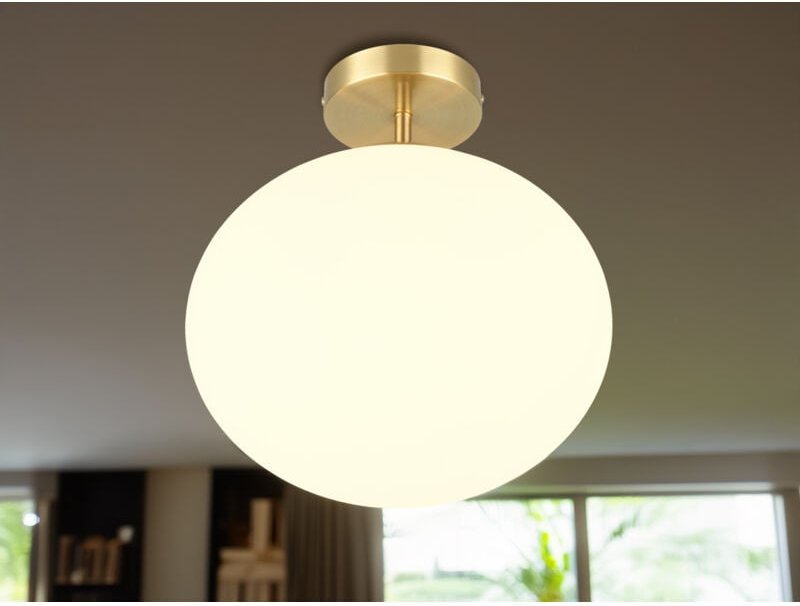 Kleine Retro led Deckenleuchte Messing mit Glaskugel, ø 30cm
