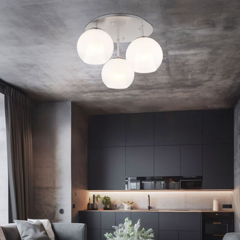 Thumbnail - Globo - Wohnzimmerleuchte Deckenleuchte Lampe Glaskugel opal verchromt Kristalle 3x E27