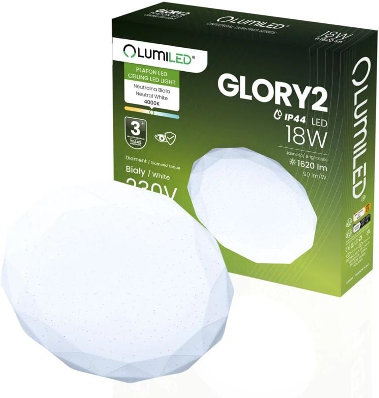 LED Deckenleuchte Aufbau 18W IP44 Rund GLORY Diamond 33cm