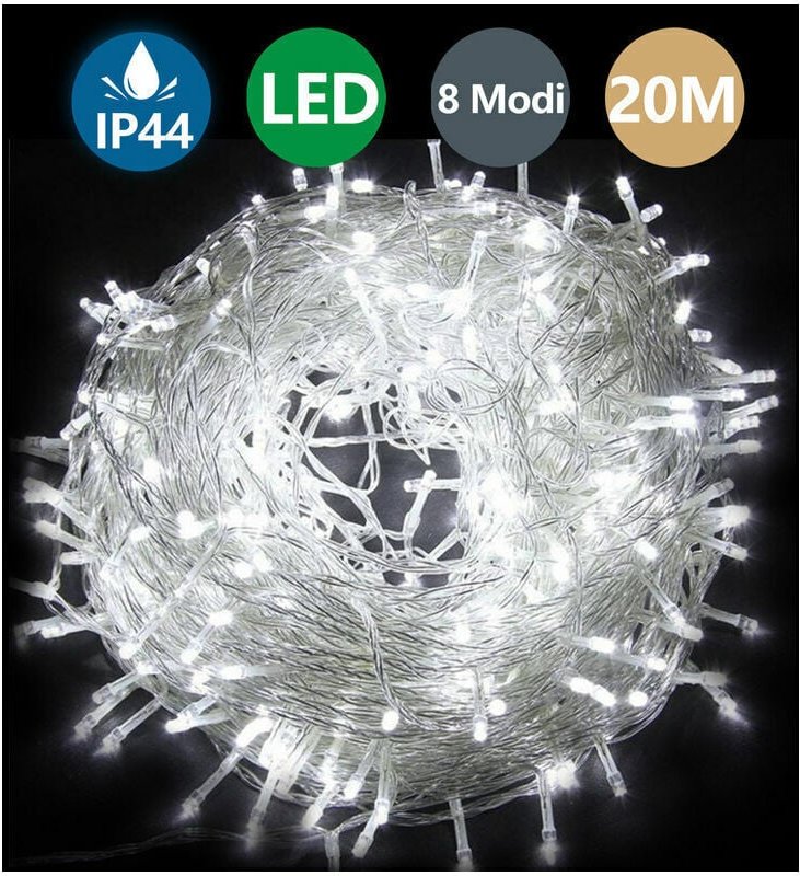 Hengda LED Lichterkette 20M 200 LEDs IP44 CREE WHITE 8 MODI LIGUALE IP44 Party Garten Innen Außen Dekoration Weihnachtsb...