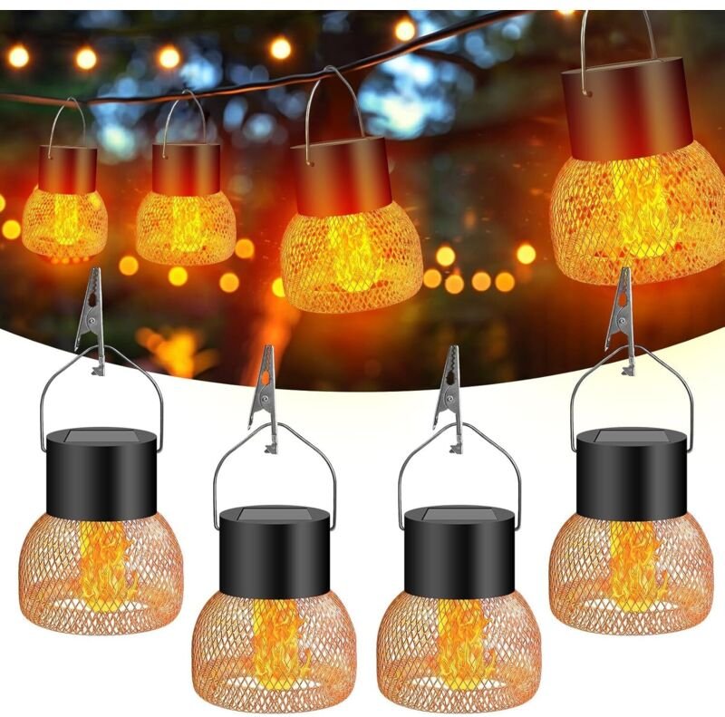 Set mit 4 Solar-Außenleuchten, wasserdichte Solarlaternen für Gärten, Solar-Hängeleuchten, ideal für Gärten, Terrassen, ...