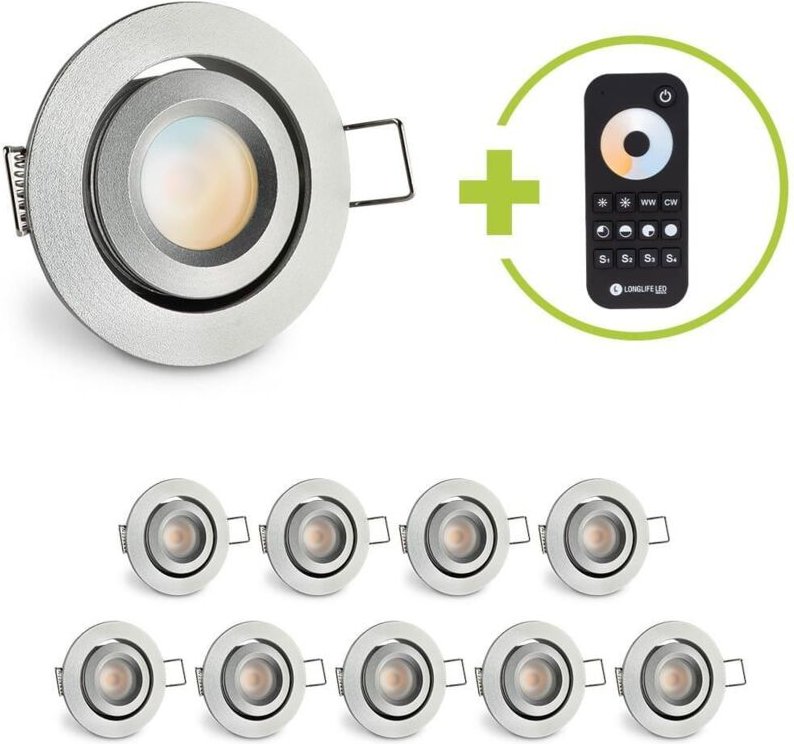 Einbaustrahler Mini schwenkbar Matera 3W CCT IP44 - Farbe: silber - Anzahl: 10x