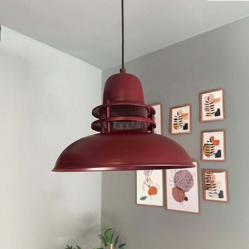Fener Industrielle Pendelleuchte aus Burgund Metall handbemalt – Vintage Kronleuchter E27 Ø34 cm für Wohnzimmer, Schlafz...