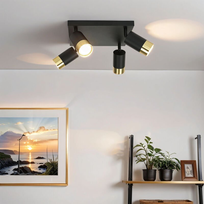 Licht-erlebnisse - Deckenstrahler Aluminium verstellbar 25 cm breit in Schwarz Gold GU10 4-flammig