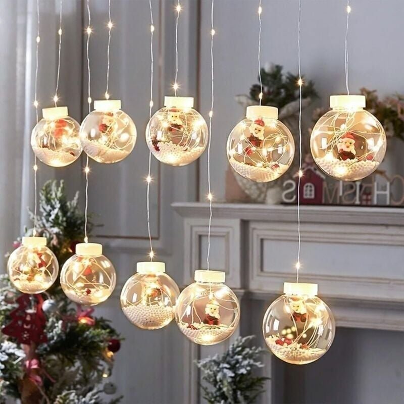 Weihnachts-LED-Lichterkette mit Wunschkugeln, 10 Lichterketten mit Wunschkugeln, Weihnachtsmann/Schneemann/Weihnachtsbau...