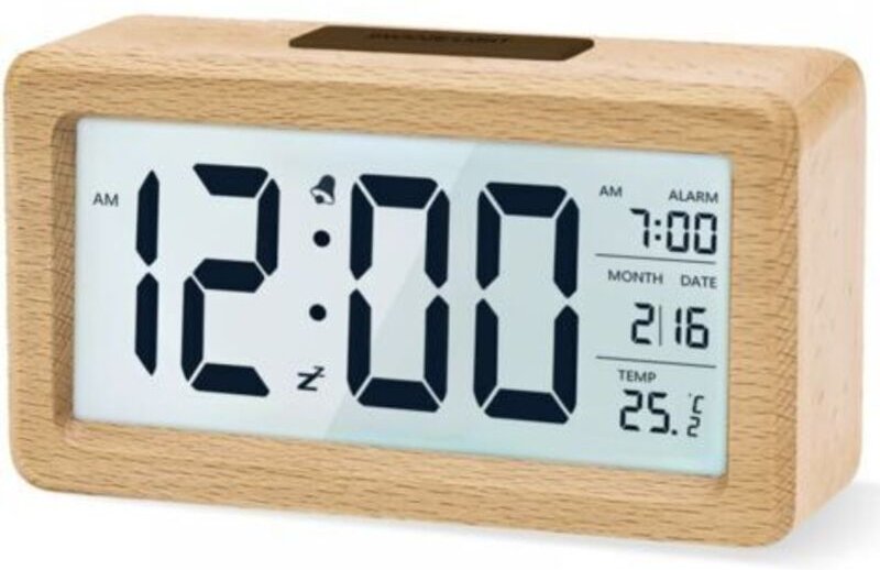 Digitaler Holzwecker, LED-Wecker, geräuschlose Digitaluhr mit Datums-, Temperaturanzeige, Snooze-Funktion, Batteriebetri...