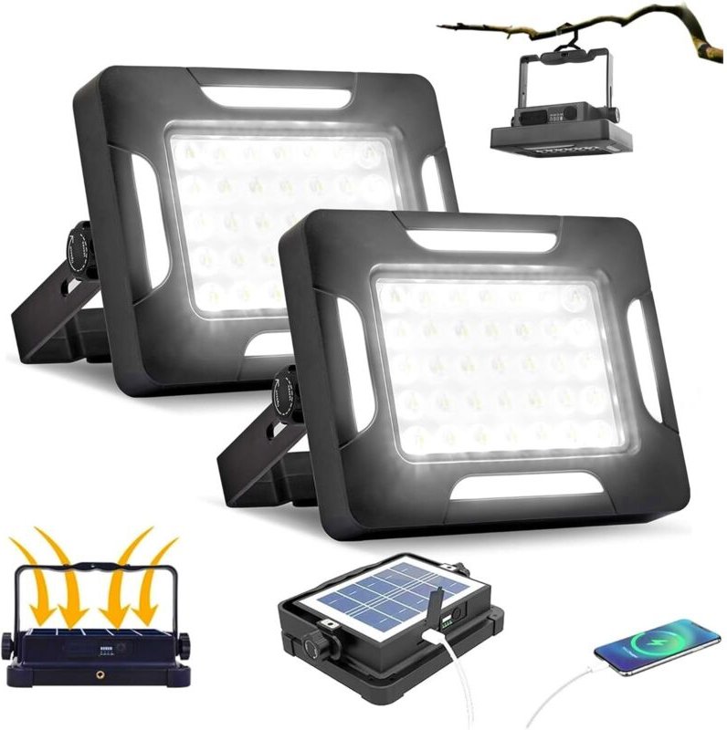 Tragbare Solar-LED-Campinglampe mit magnetischer Dimmfunktion, 2000 lm, wiederaufladbare Solar-Campinglaterne mit Stände...